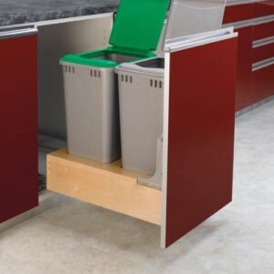Rev-A-Shelf Double 35 Qt. Soft-Close Wood Waste Container | Metallic Silver Bins