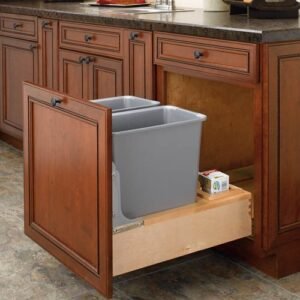 Rev-A-Shelf Double 30 Qt. Soft-Close Wood Waste Container | Metallic Silver Bins