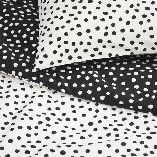 BJÖRKGRÅMAL Duvet cover and 2 pillowcases - black white/dotted 240x220/50x80 cm (94x87/20x31 ") - Image 4