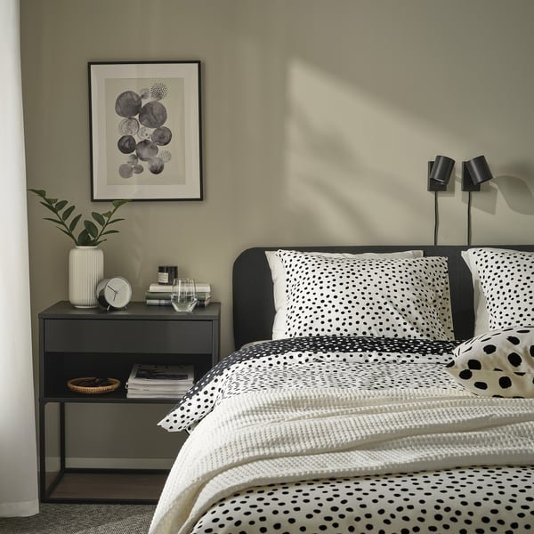 BJÖRKGRÅMAL Duvet cover and 2 pillowcases - black white/dotted 240x220/50x80 cm (94x87/20x31 ") - Image 5