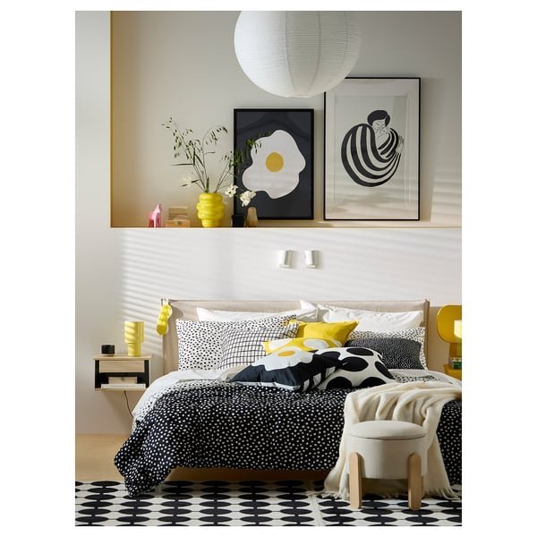 BJÖRKGRÅMAL Duvet cover and 2 pillowcases - black white/dotted 240x220/50x80 cm (94x87/20x31 ") - Image 2