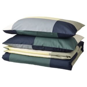 BRUNKRISSLA Duvet cover and 2 pillowcases - green/multicolour 240x220/50x80 cm (94x87/20x31 ")