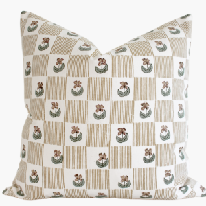 Cindy Indian Block Print Pillow Cover - Floral and Stripe Checker