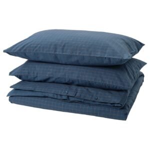 DOFTAKLEJA Duvet cover and 2 pillowcases - dark blue/light brown 240x220/50x80 cm (94x87/20x31 ")