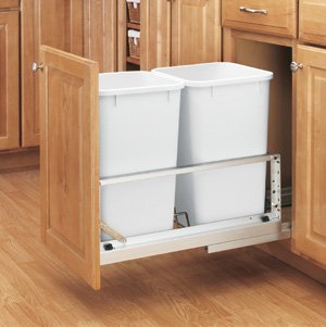 Rev-A-Shelf Double 27 Qt. Brushed Aluminum Waste Container | 100 lb. Self-Closing