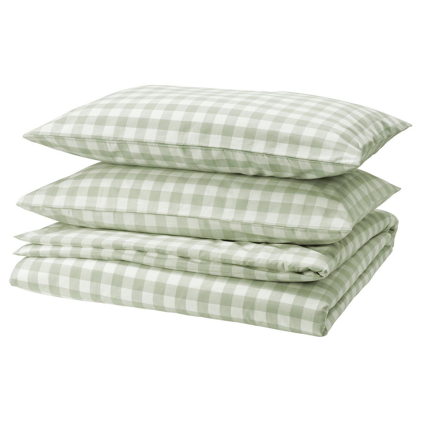 EKTANDVINGE Duvet cover and 2 pillowcases - pale grey-green white/check 240x220/50x80 cm (94x87/20x31 ")