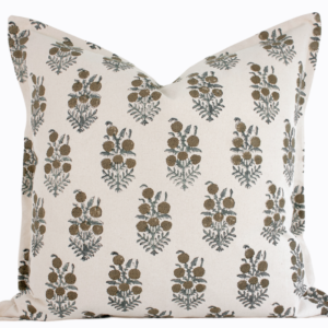 Elsie Indian Block Print Pillow Cover - Tan, Sage, Natural
