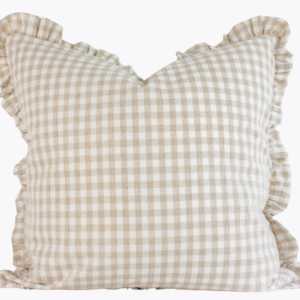 Hmong Organic Woven Pillow Cover - Ruffle Edge Gingham - Beige and Ivory