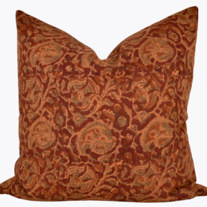 Indian Block Print Pillow Cover - Deep Rust and Olive