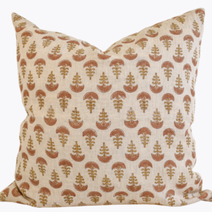 Indian Block Print Linen Pillow Cover | Dusty Rose & Ochre | Hand-Printed