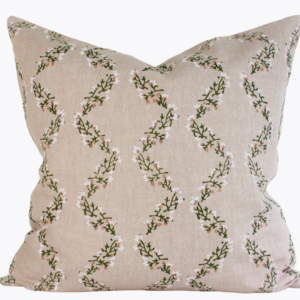 Indian Block Print Pillow Cover - Faded Blush, Olive, Ivory Scalloped Florals
