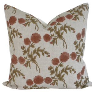 Indian Block Print Pillow Cover - Natural, Flax, Rust, Olive Brown Floral