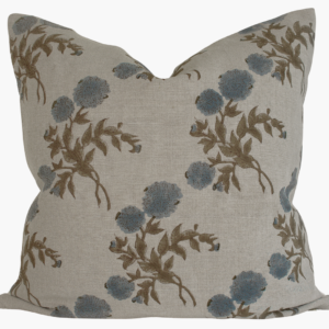 Indian Block Print Pillow Cover - Natural, Mushroom, Flax, Slate Blue, Olive Brown Floral
