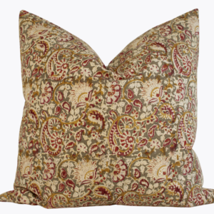 Indian Block Print Pillow Cover - Ochre, Rose, Olive, Beige