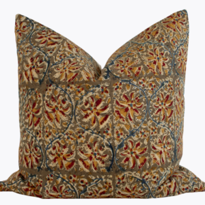 Indian Block Print Pillow Cover - Olive Brown, Indigo, Rust, Ochre