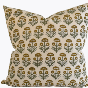 Indian Block Print Pillow Cover | 100% Natural Cotton | Olive, Sage & Ochre