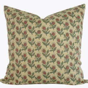 Indian Block Print Pillow Cover - Straw, Sage, Mauve