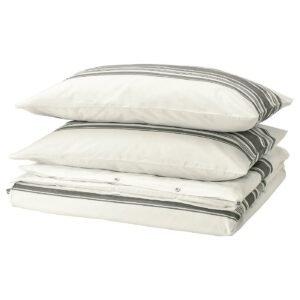 JÄTTEFRÄKEN Duvet cover and 2 pillowcases - white/dark grey 240x220/50x80 cm (94x87/20x31 ")
