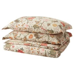 NÄSSELKLOCKA Duvet cover and 2 pillowcases - light grey-beige/multicolour 240x220/50x80 cm (94x87/20x31 ")