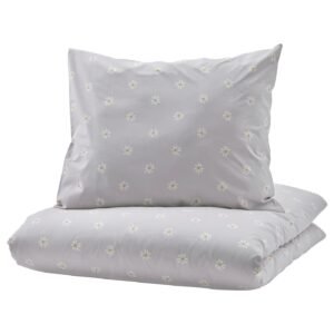 NATTSLÄNDA Duvet cover and pillowcase - floral pattern grey/white 150x200/50x80 cm (59x79/20x31 ")