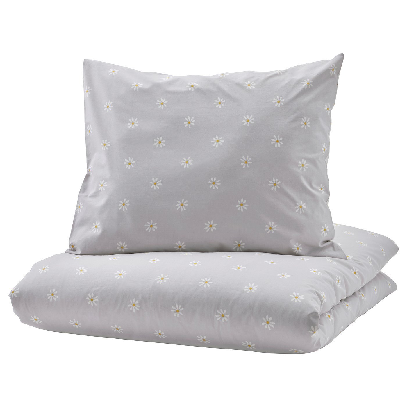 NATTSLÄNDA Duvet cover and pillowcase - floral pattern grey/white 150x200/50x80 cm (59x79/20x31 ")