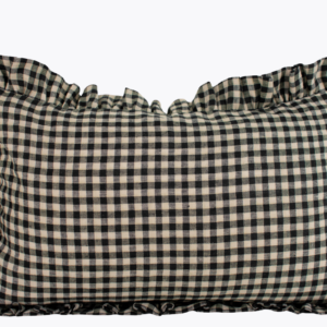 Ruffle Edge Linen Lumbar Pillow Cover - Beige and Black Gingham