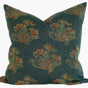 Vintage Indian Block Print Pillow Cover - Deep Forest Green, Rust, Gold