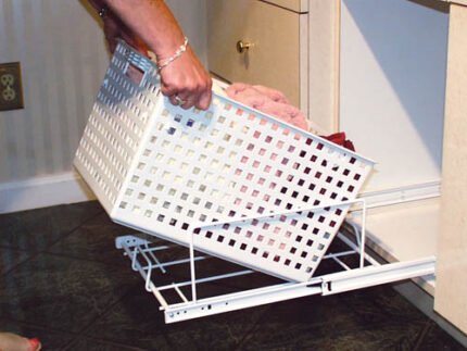 14 1/8" Wide Bottom Mount Wire Hamper with Polymer Basket