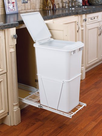 50 Quart Sliding Trash Bin with Lid and Full Extension Glides - 12.25 Inches Wide