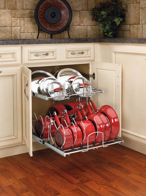 Two-Tier Cookware Organizer for Base Cabinets Two-Tier Cookware Organizer for Base Cabinets