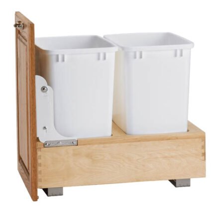 Wood Classic Pull-Out Waste Container - 70 Quart Capacity with Two 35 Quart Bins - 15.5 Inches Wide